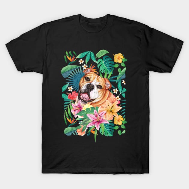 Tropical Fawn English Bulldog 1 T-Shirt by LulululuPainting